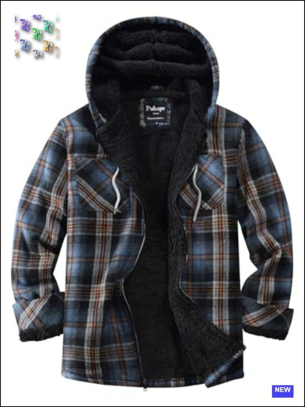Sherpa Lined Flannel Plaid Fleece Zip Up Hooded Jacket